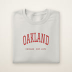 Oakland Chicago Embroidered Crewneck — Red Thread on Ash
