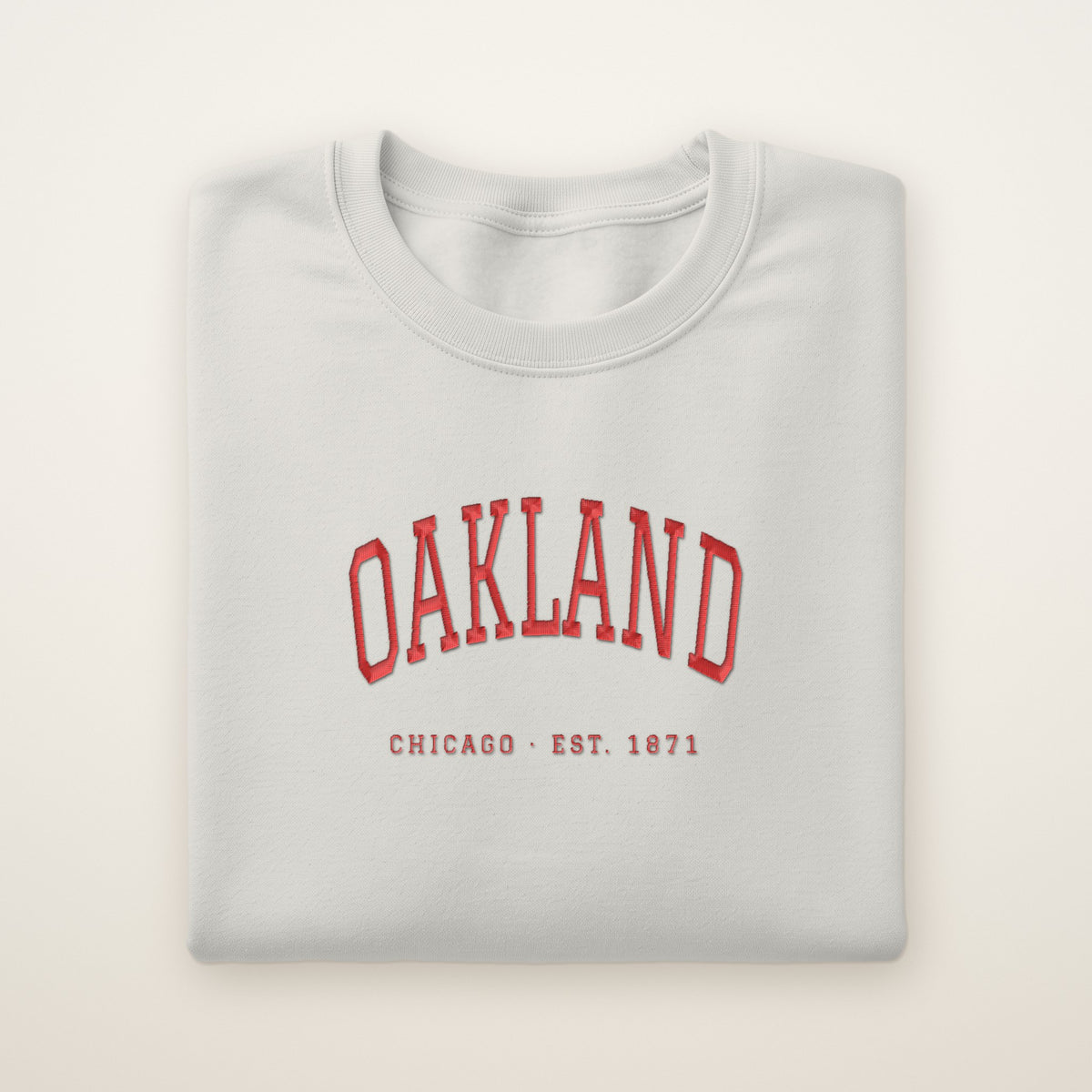 Oakland Chicago Embroidered Crewneck — Red Thread on Ash