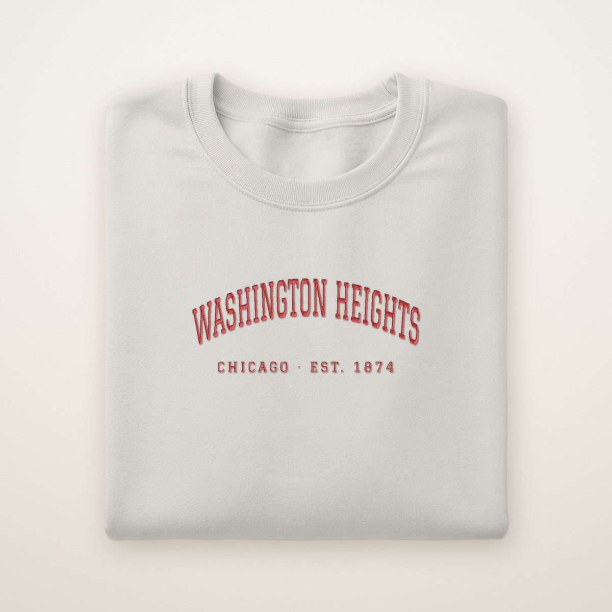 Washington Heights Chicago Embroidered Crewneck — Red Thread on Ash