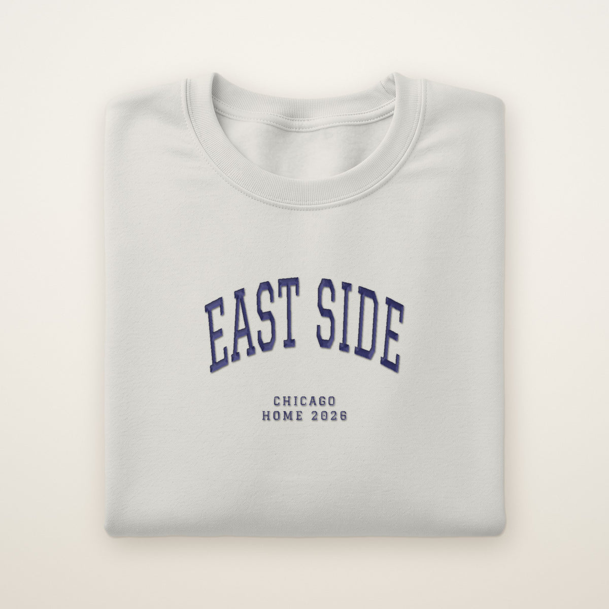 East Side Chicago Home 2026 Embroidered Crewneck — Navy Thread on Ash