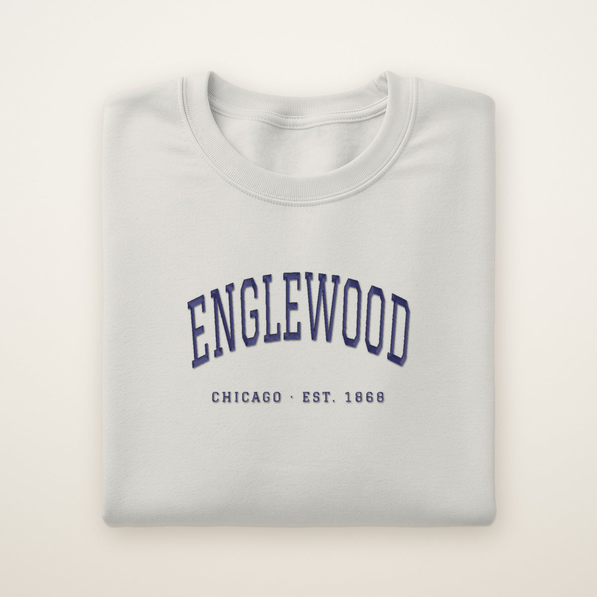 Englewood Chicago Embroidered Crewneck — Navy Thread on Ash