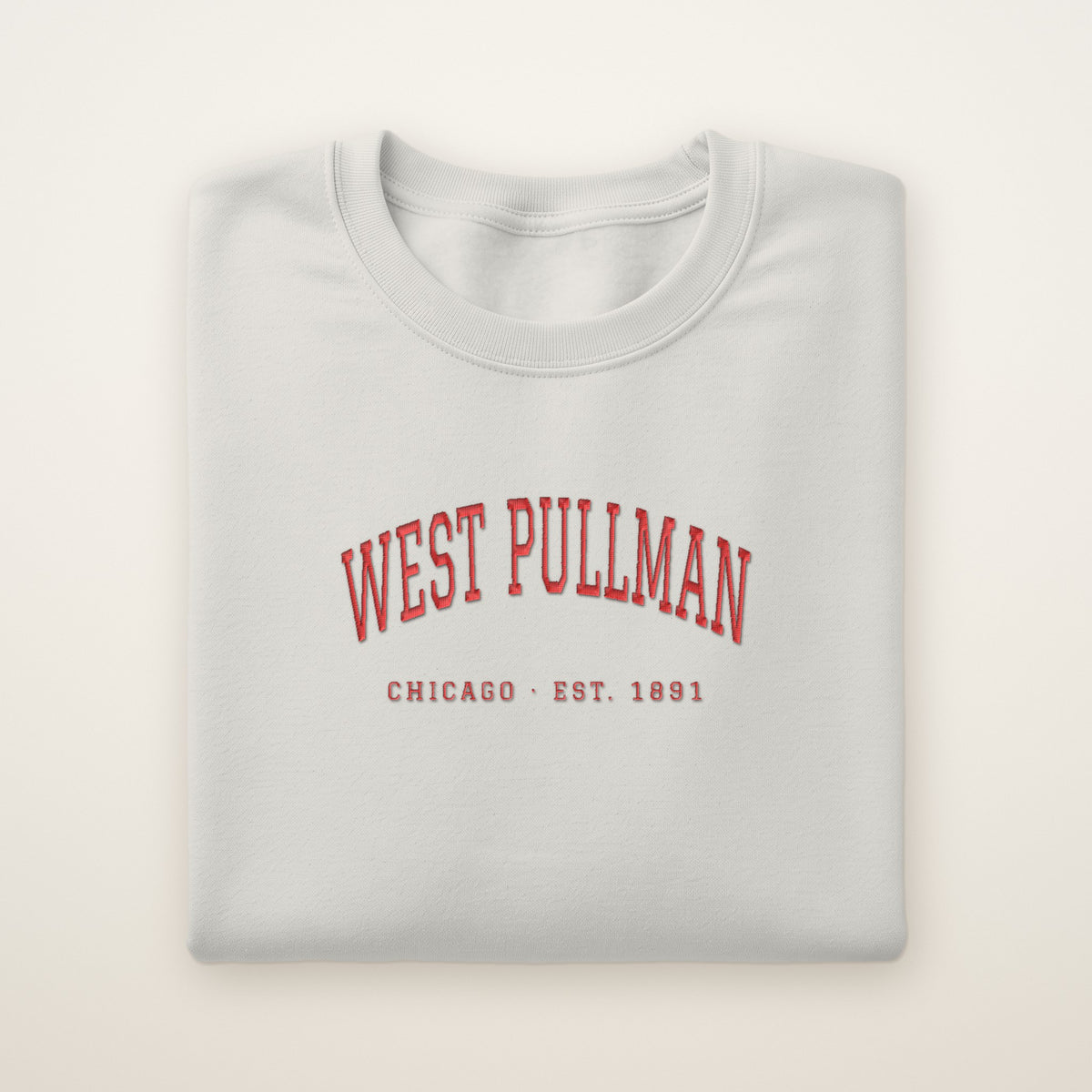 West Pullman Chicago Embroidered Crewneck — Red Thread on Ash