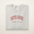 South Shore Chicago Embroidered Crewneck — Red Thread on Ash