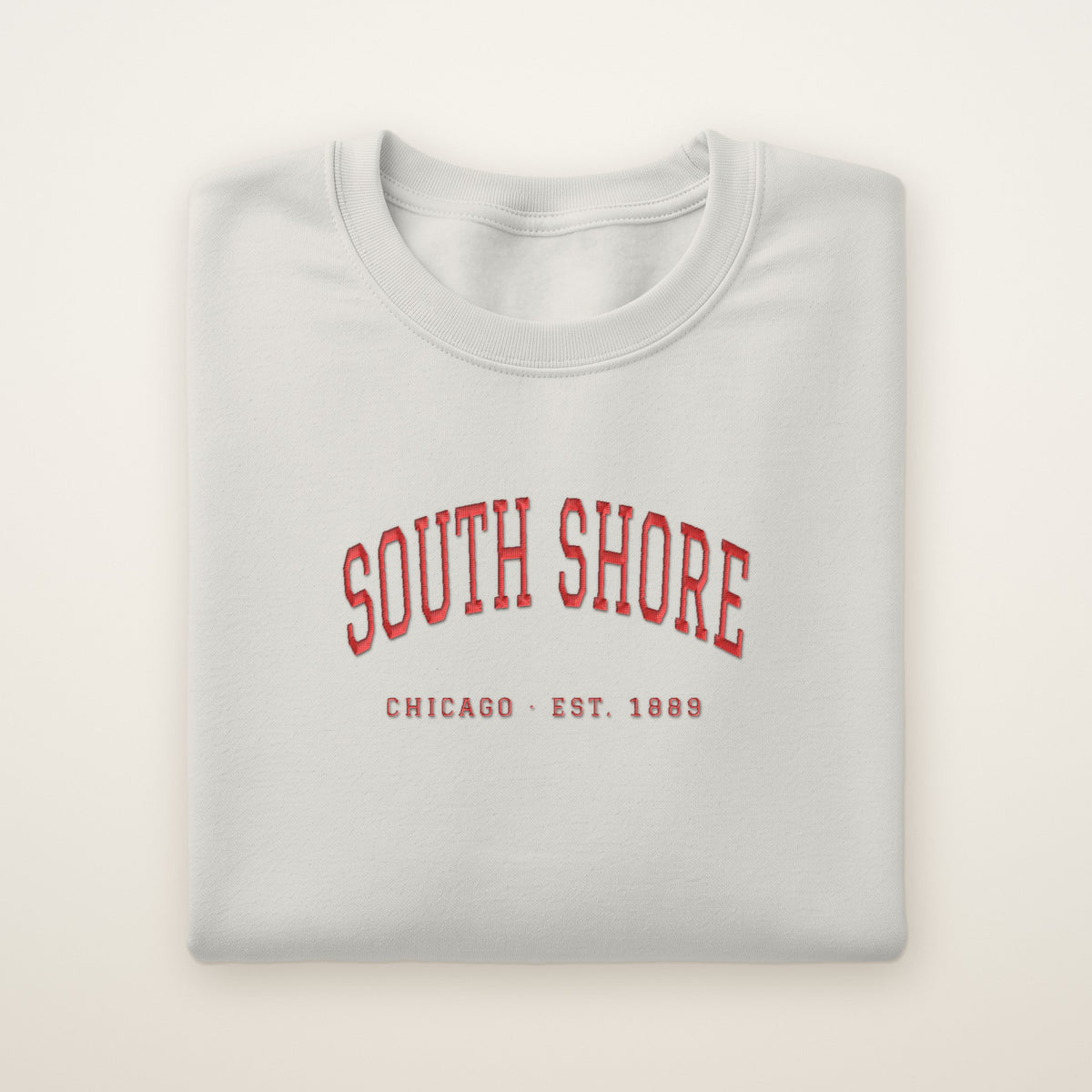 South Shore Chicago Embroidered Crewneck — Red Thread on Ash