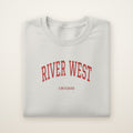 River West Chicago Embroidered Crewneck — Red Thread on Ash