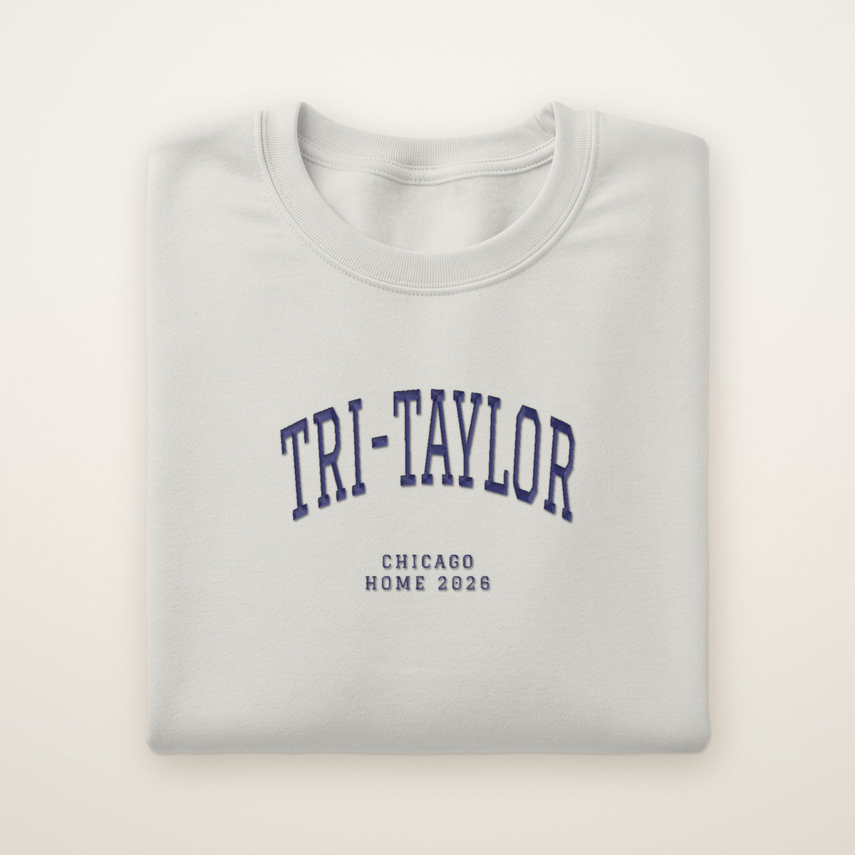 Tri-Taylor Chicago Home 2026 Embroidered Crewneck — Navy Thread on Ash
