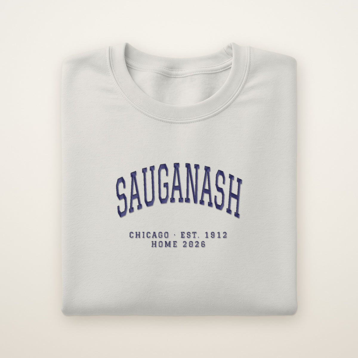 Sauganash Chicago Home 2026 Embroidered Crewneck — Navy Thread on Ash