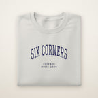 Six Corners Chicago Home 2026 Embroidered Crewneck — Navy Thread on Ash
