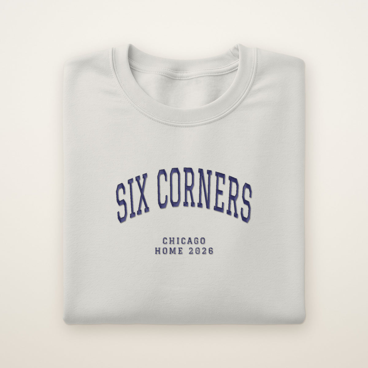 Six Corners Chicago Home 2026 Embroidered Crewneck — Navy Thread on Ash
