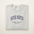 River North Chicago Home 2026 Embroidered Crewneck — Navy Thread on Ash