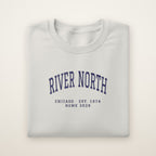 River North Chicago Home 2026 Embroidered Crewneck — Navy Thread on Ash