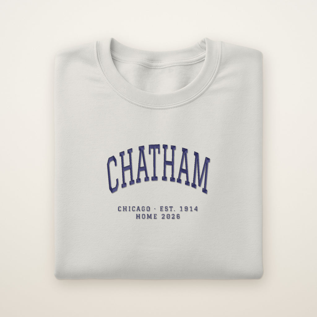 Chatham Chicago Home 2026 Embroidered Crewneck — Navy Thread on Ash