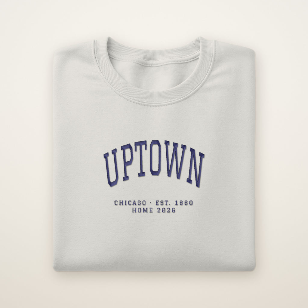 Uptown Chicago Home 2026 Embroidered Crewneck — Navy Thread on Ash