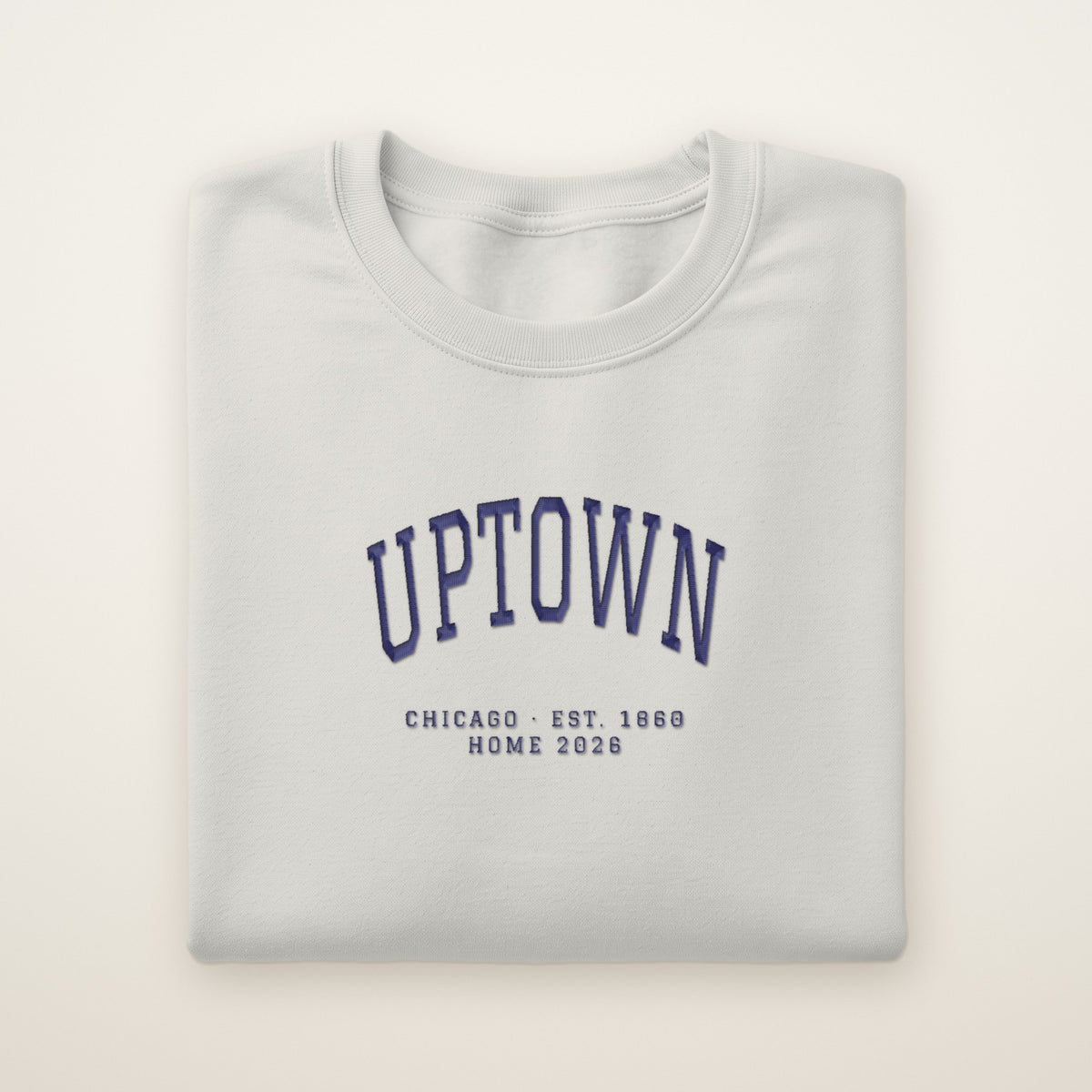Uptown Chicago Home 2026 Embroidered Crewneck — Navy Thread on Ash