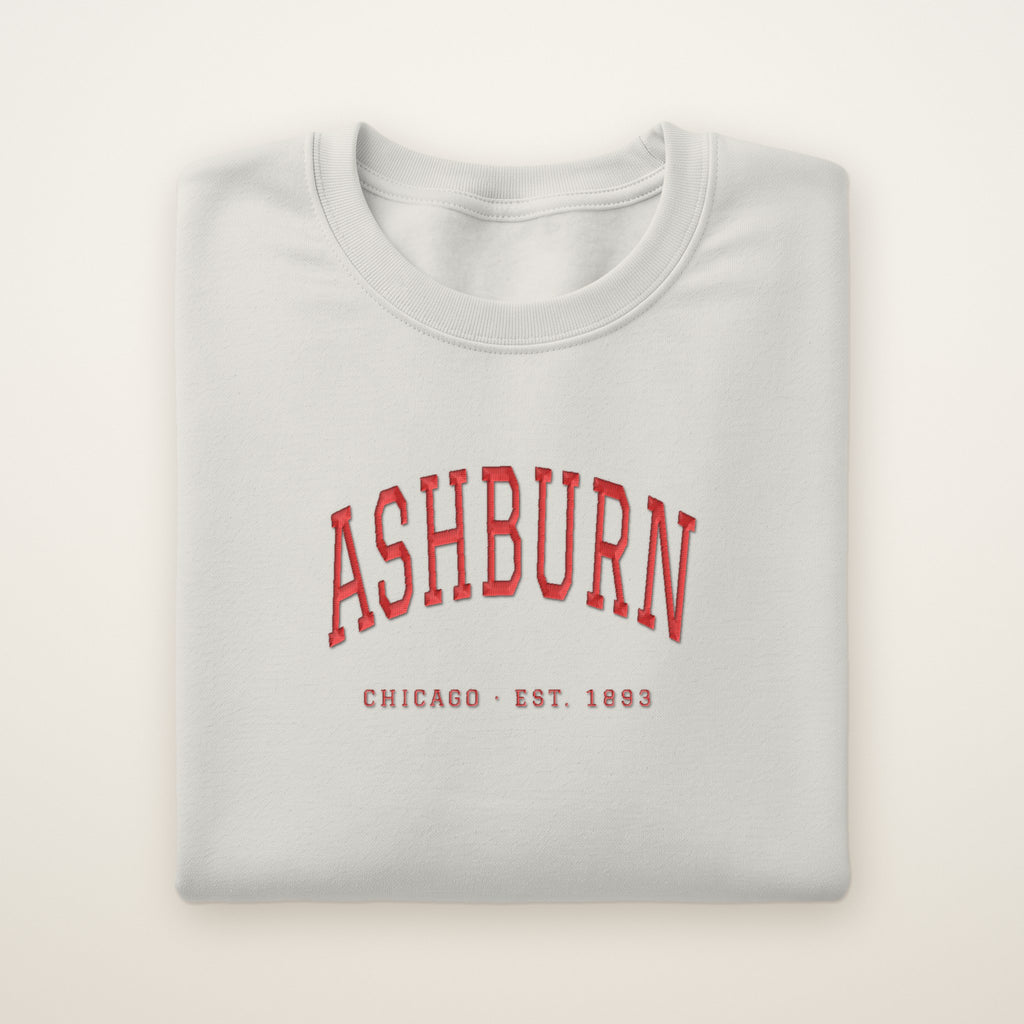 Ashburn Chicago Embroidered Crewneck — Red Thread on Ash