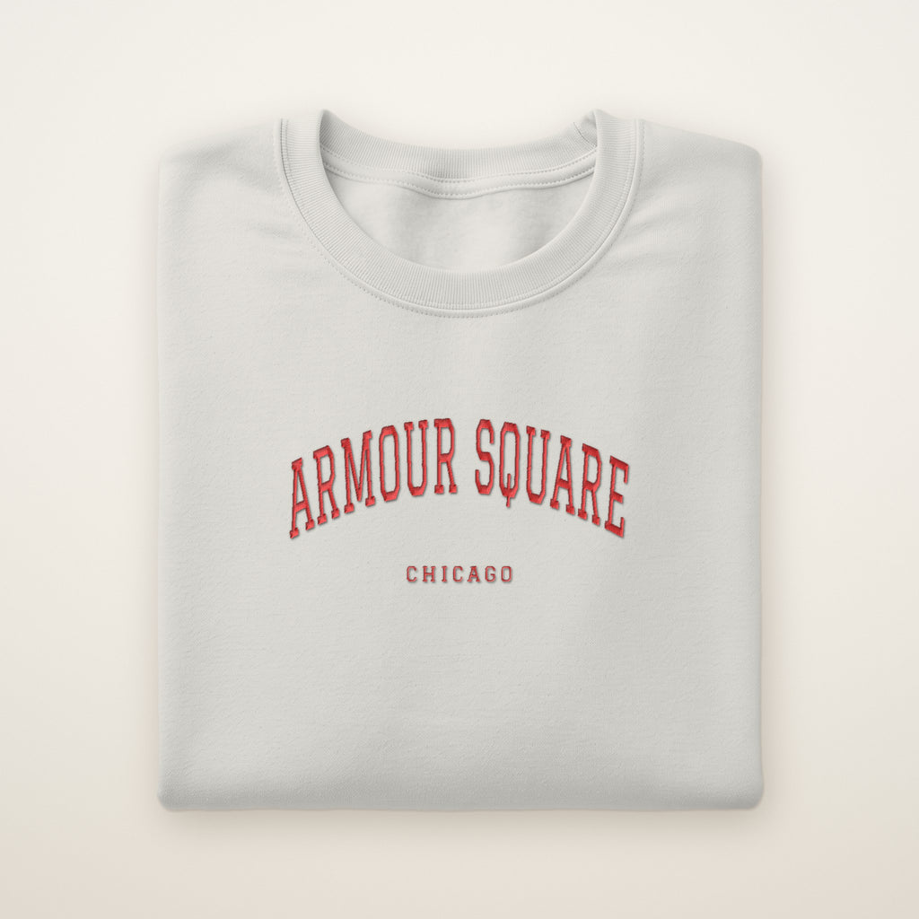 Armour Square Chicago Embroidered Crewneck — Red Thread on Ash