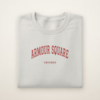 Armour Square Chicago Embroidered Crewneck — Red Thread on Ash