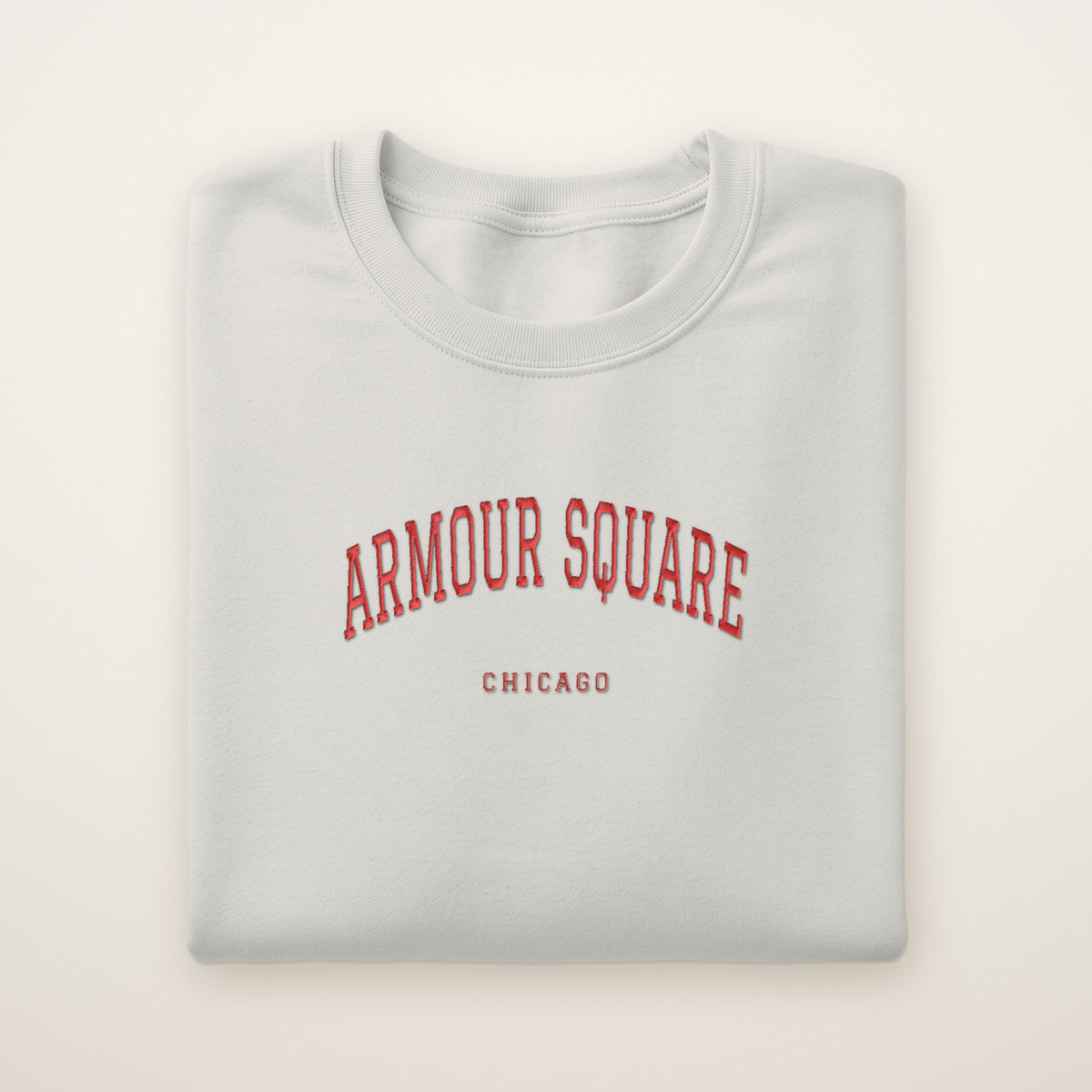 Armour Square Chicago Embroidered Crewneck — Red Thread on Ash
