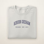 Auburn Gresham Chicago Embroidered Crewneck — Navy Thread on Ash