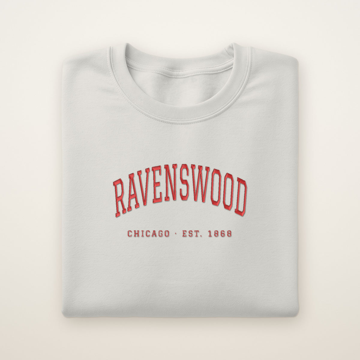 Ravenswood Chicago Embroidered Crewneck — Red Thread on Ash