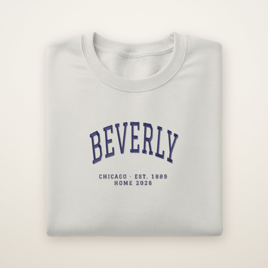 Beverly Chicago Home 2026 Embroidered Crewneck — Navy Thread on Ash