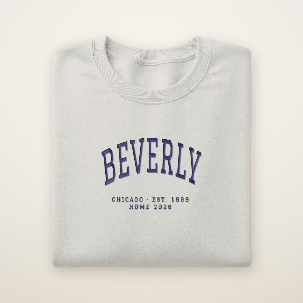Beverly Chicago Home 2026 Embroidered Crewneck — Navy Thread on Ash