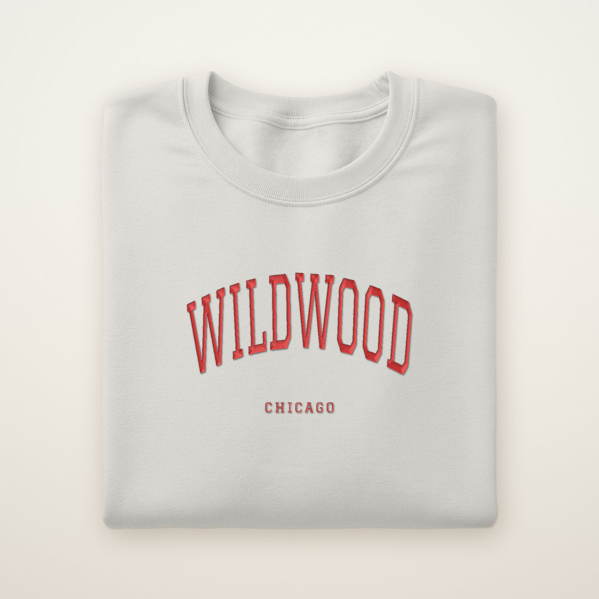 Wildwood Chicago Embroidered Crewneck — Red Thread on Ash