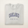 Oakland Chicago Embroidered Crewneck — Navy Thread on Ash