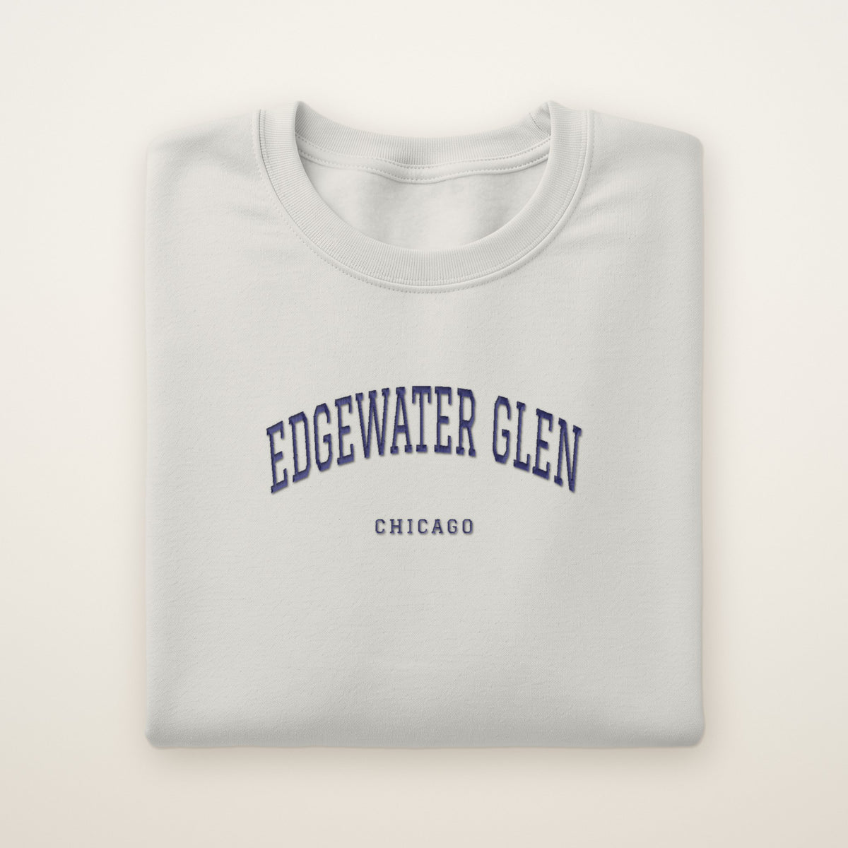 Edgewater Glen Chicago Embroidered Crewneck — Navy Thread on Ash