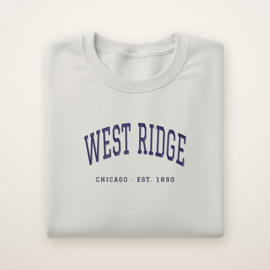West Ridge Chicago Embroidered Crewneck — Navy Thread on Ash