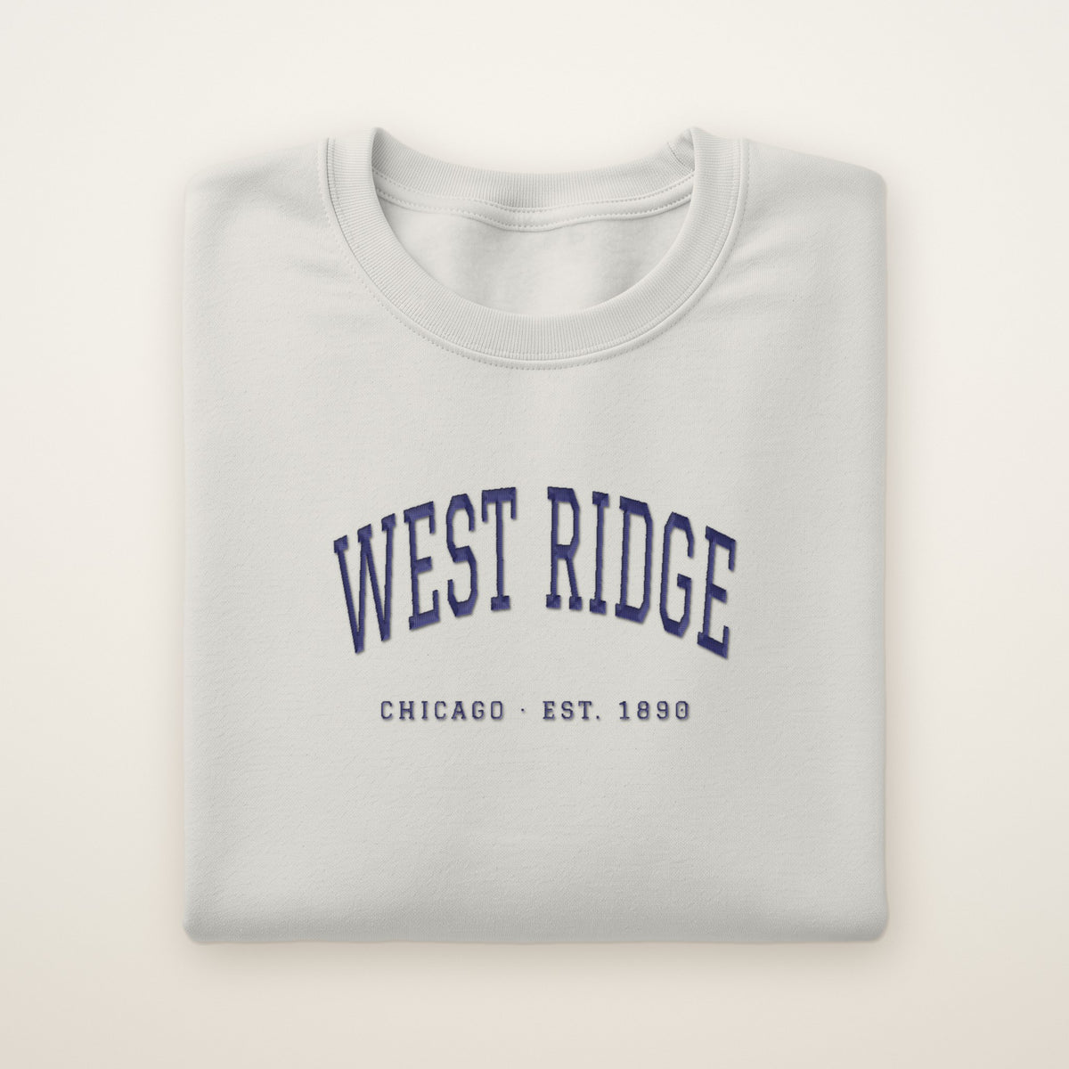 West Ridge Chicago Embroidered Crewneck — Navy Thread on Ash