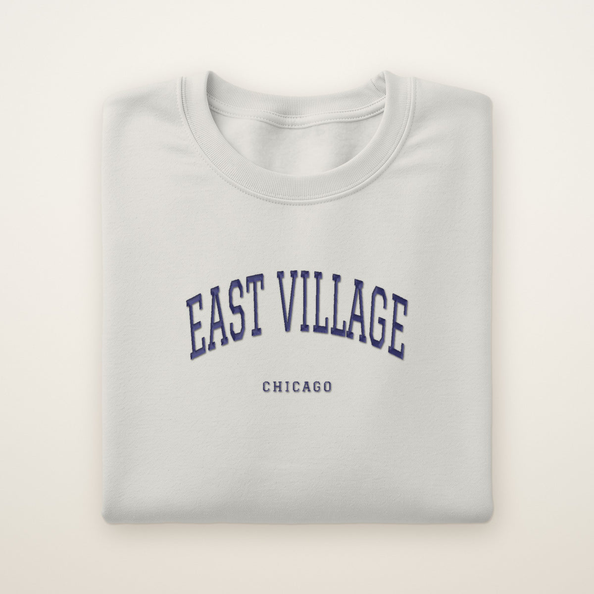 East Village Chicago Embroidered Crewneck — Navy Thread on Ash