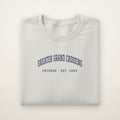 Greater Grand Crossing Chicago Embroidered Crewneck — Navy Thread on Ash