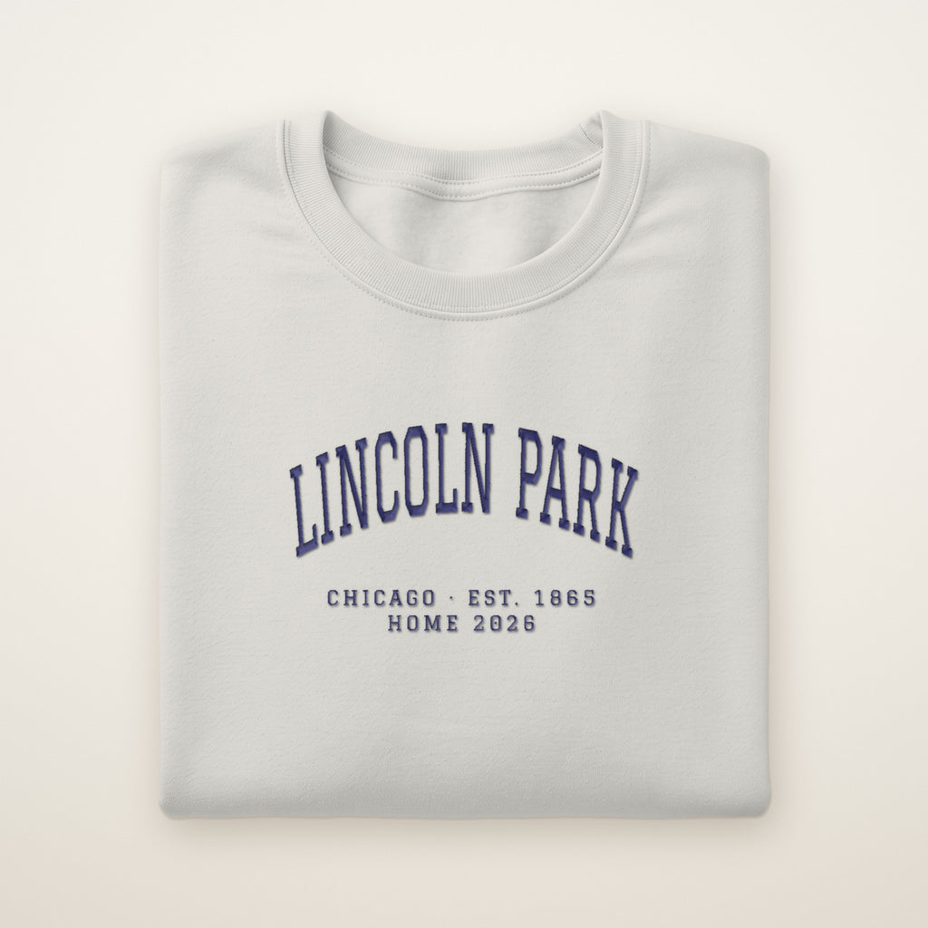 Lincoln Park Chicago Home 2026 Embroidered Crewneck — Navy Thread on Ash