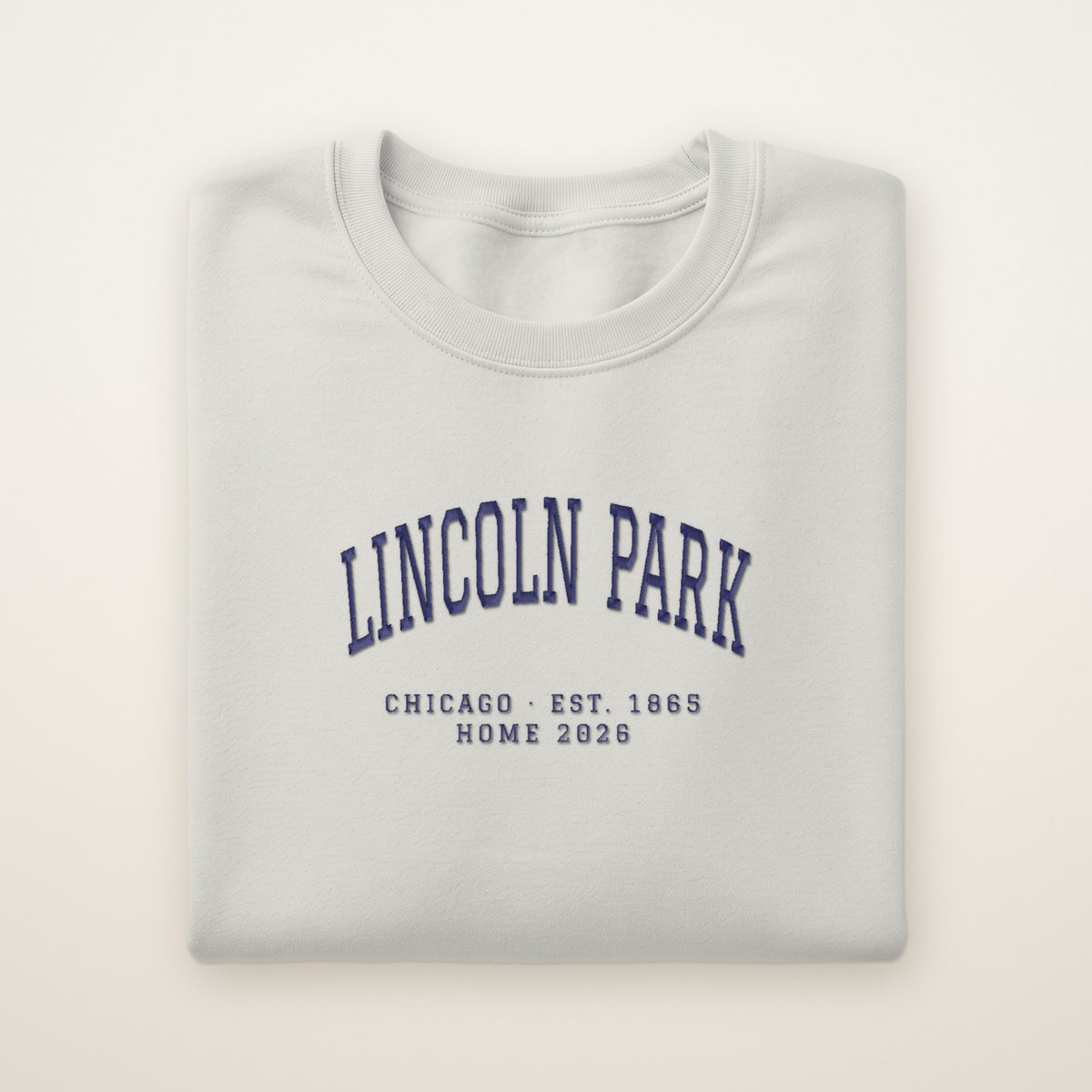 Lincoln Park Chicago Home 2026 Embroidered Crewneck — Navy Thread on Ash