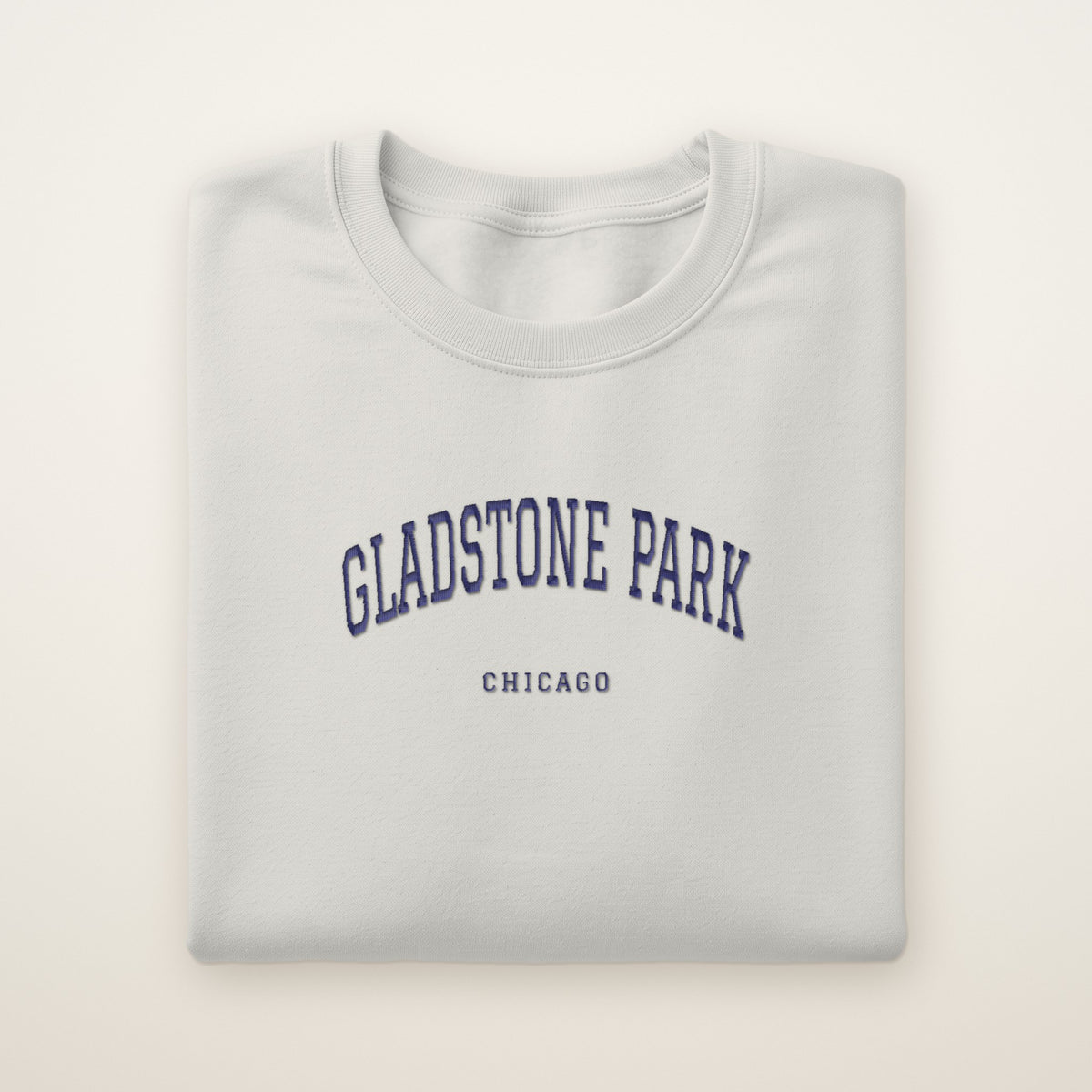 Gladstone Park Chicago Embroidered Crewneck — Navy Thread on Ash