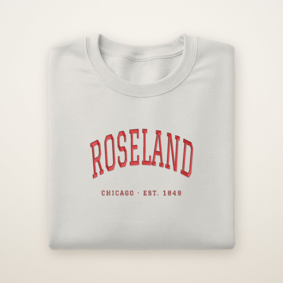 Roseland Chicago Embroidered Crewneck — Red Thread on Ash