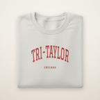 Tri-Taylor Chicago Embroidered Crewneck — Red Thread on Ash