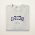 Greektown Chicago Home 2026 Embroidered Crewneck — Navy Thread on Ash