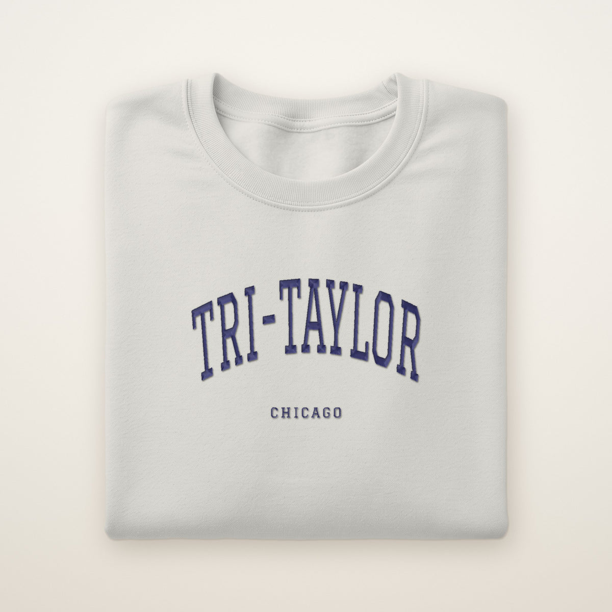 Tri-Taylor Chicago Embroidered Crewneck — Navy Thread on Ash