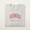 Hermosa Chicago Embroidered Crewneck — Red Thread on Ash