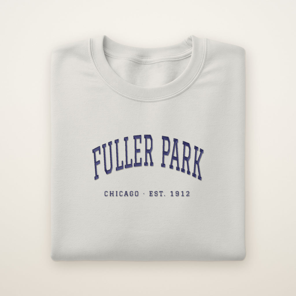Fuller Park Chicago Embroidered Crewneck — Navy Thread on Ash