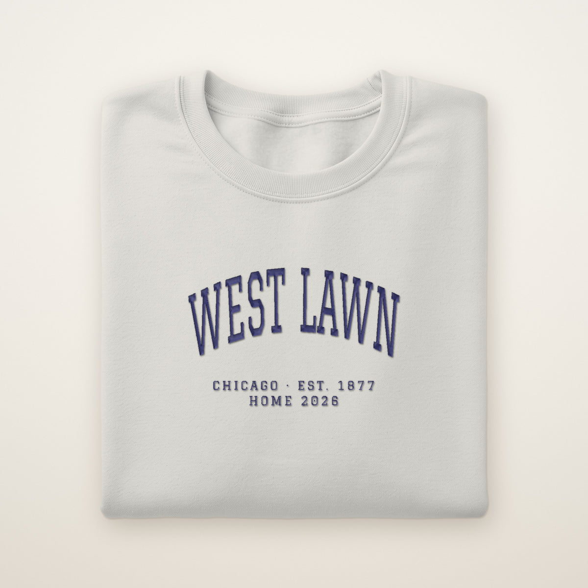 West Lawn Chicago Home 2026 Embroidered Crewneck — Navy Thread on Ash