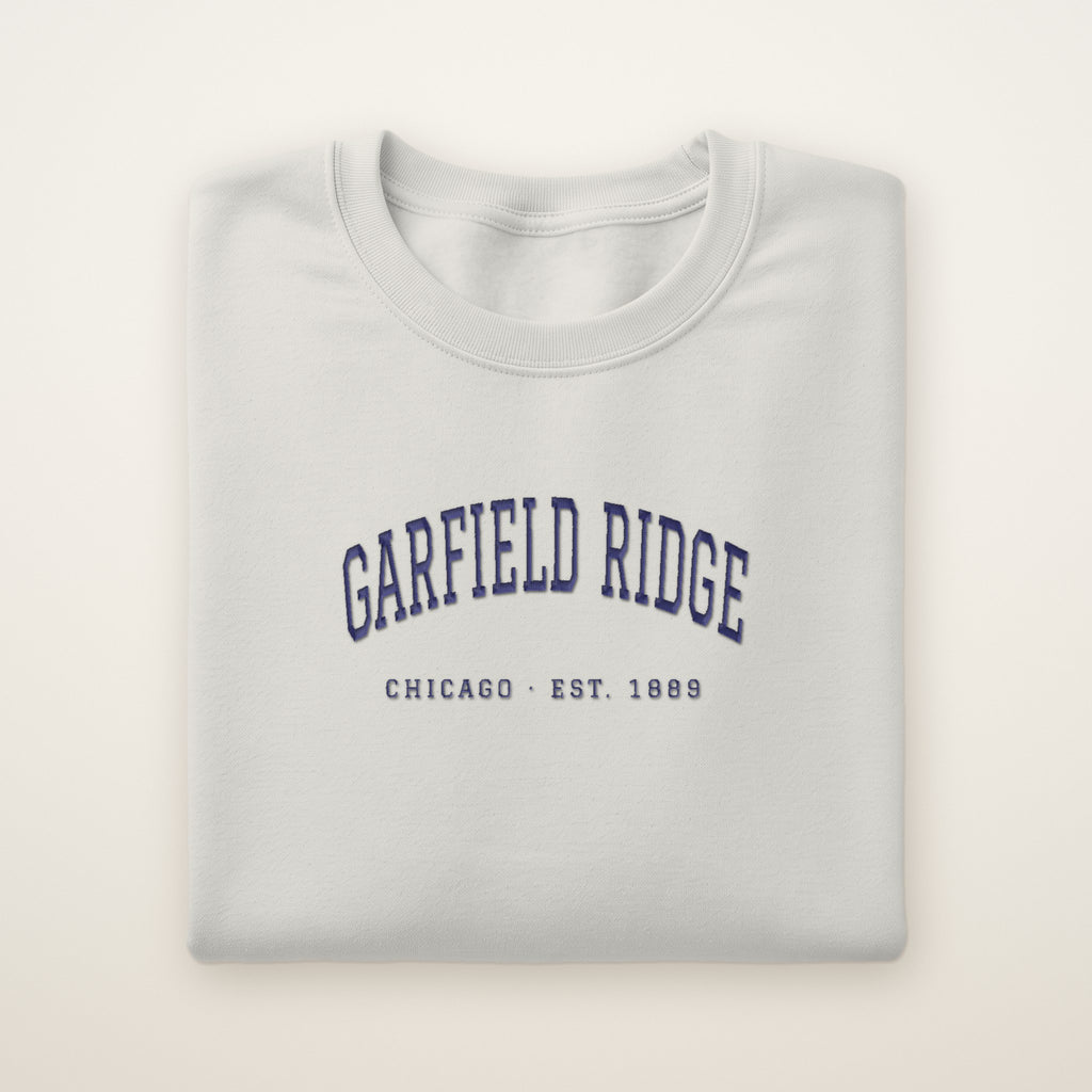 Garfield Ridge Chicago Embroidered Crewneck — Navy Thread on Ash