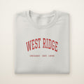 West Ridge Chicago Embroidered Crewneck — Red Thread on Ash