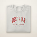 West Ridge Chicago Embroidered Crewneck — Red Thread on Ash