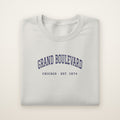 Grand Boulevard Chicago Embroidered Crewneck — Navy Thread on Ash