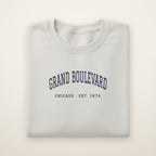 Grand Boulevard Chicago Embroidered Crewneck — Navy Thread on Ash