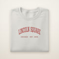 Lincoln Square Chicago Embroidered Crewneck — Red Thread on Ash
