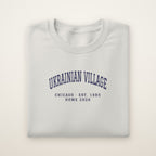 Ukrainian Village Chicago Home 2026 Embroidered Crewneck — Navy Thread on Ash